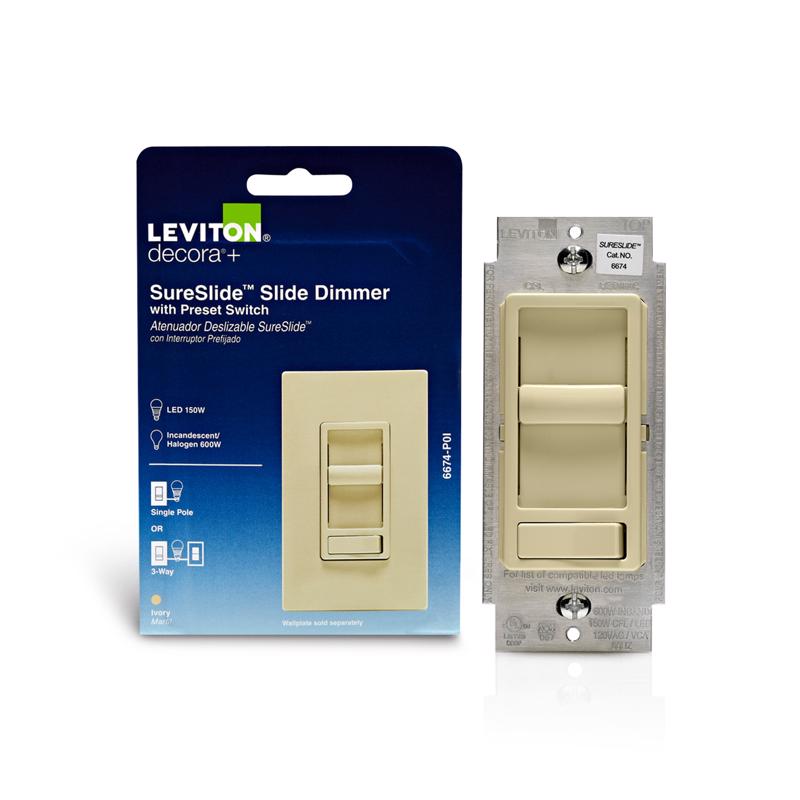 Leviton 66741-R01-00I SureSlide Ivory 600 W Preset Slide Dimmer Switch 1 pk