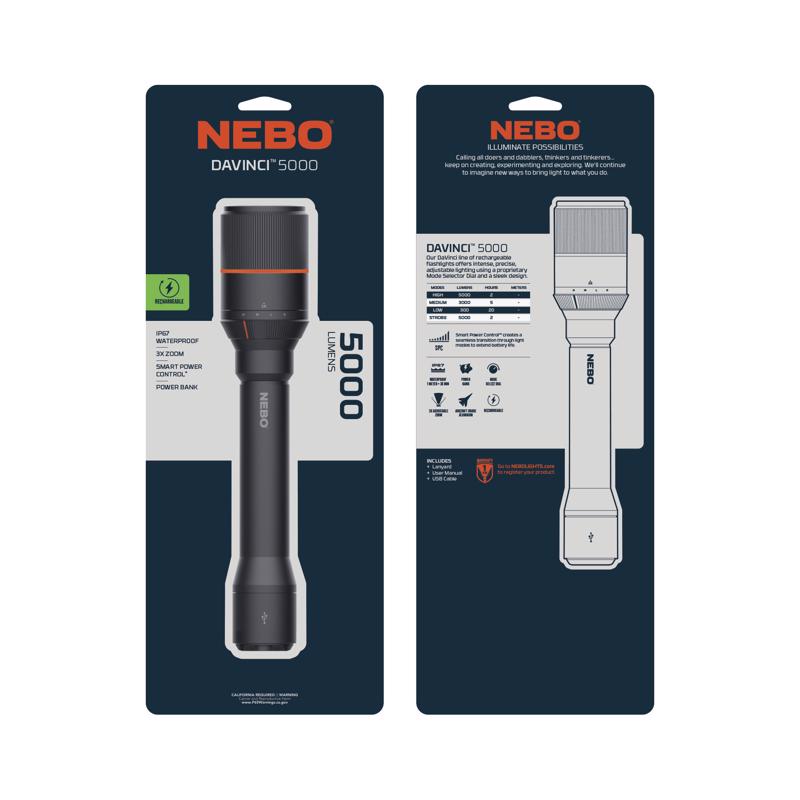 Nebo NEB-FLT-0022 DaVinci 5000 lm Black/Gray LED Rechargeable Flashlight 21700 Battery
