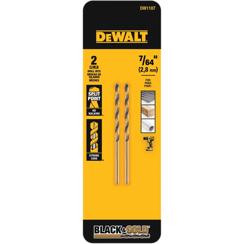 Dewalt DW1107 Black & Gold 7/64 in. X 2.62 in. L Black Oxide Drill Bit Round Shank 2 pc