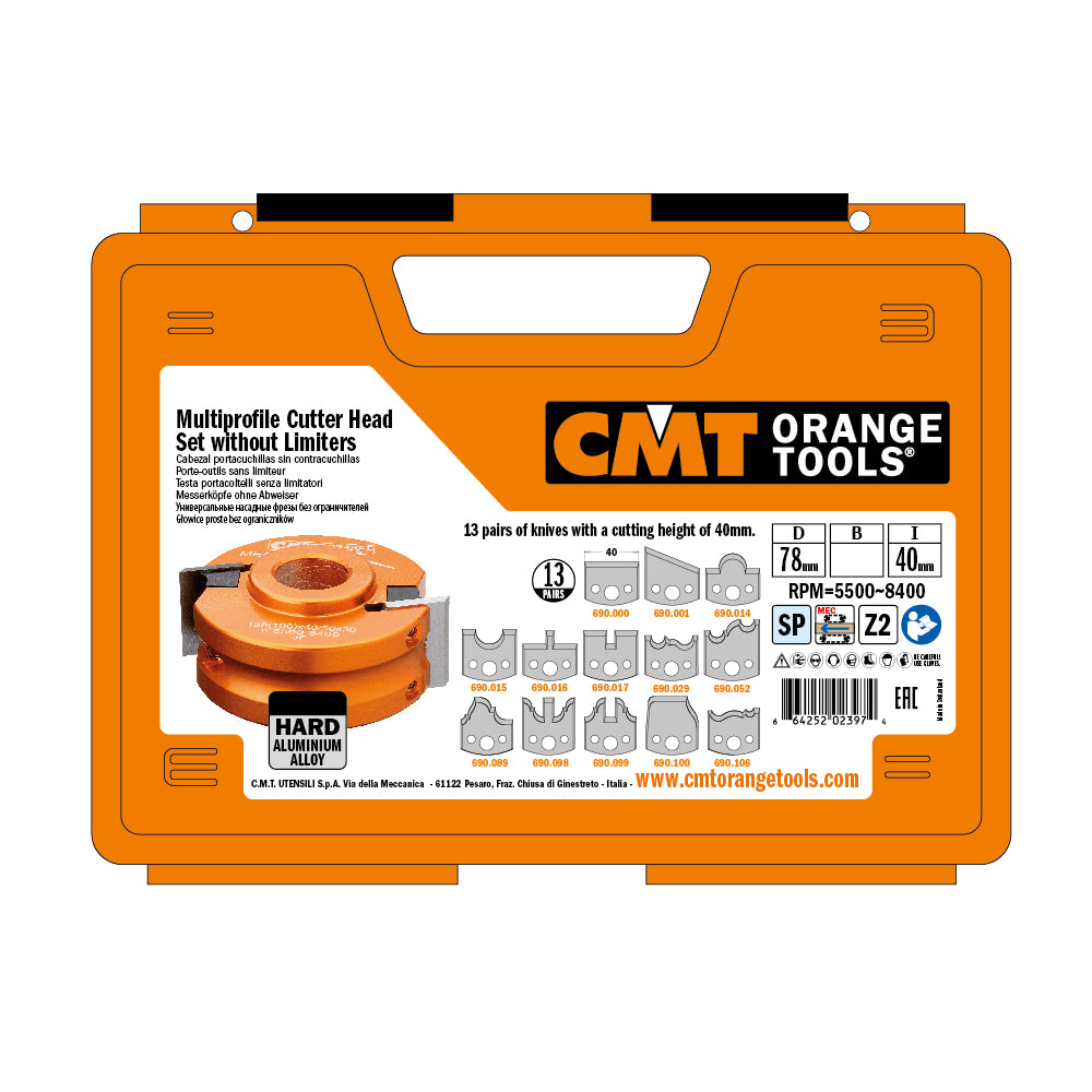 CMT 692.013.10 13-PIECE MULTIPROFILE CUTTER HEAD WITHOUT LIMITERS D=4” B=1”