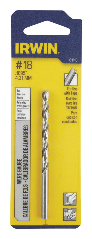 Irwin 81118 #18 X 3-1/4 in. L High Speed Steel Wire Gauge Bit Straight Shank 1 pc