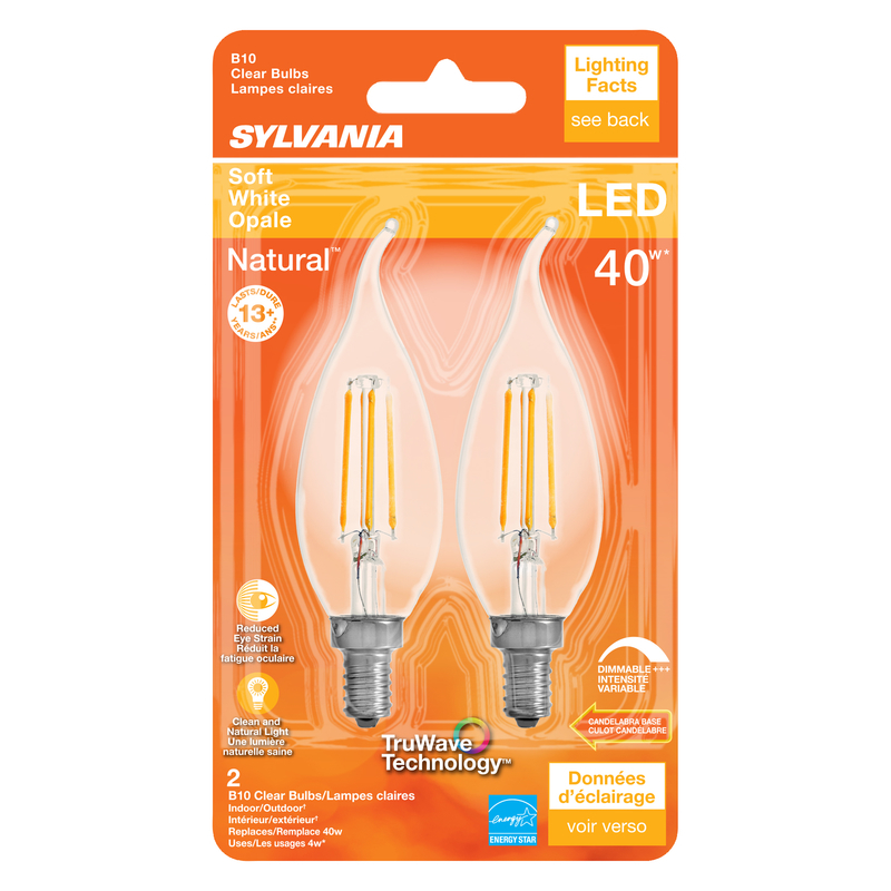 Sylvania 40755 Natural B10 E12 (Candelabra) LED Bulb Soft White 40 Watt Equivalence 2 pk