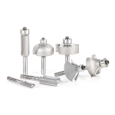 Amana Tool AMS-402 7-Pc Carbide Tipped Basic Router Bit Set, 1/4 Inch Shank