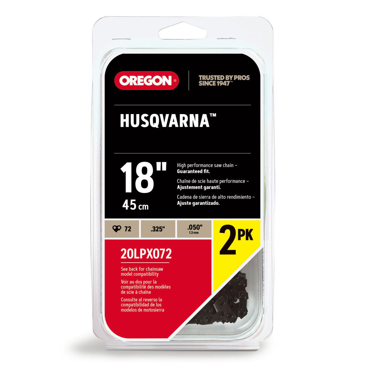 Oregon PowerCut 18" Professional Full Chisel Chainsaw Chain 2-Pack – .325" Pitch, .050" Gauge, 72 Drive Links