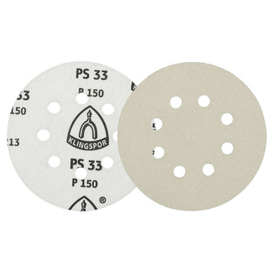 KLINGSPOR PSA Sanding Discs 5" Dia, 8 Hole, 150 Grit, Aluminum Oxide, 50 Pack