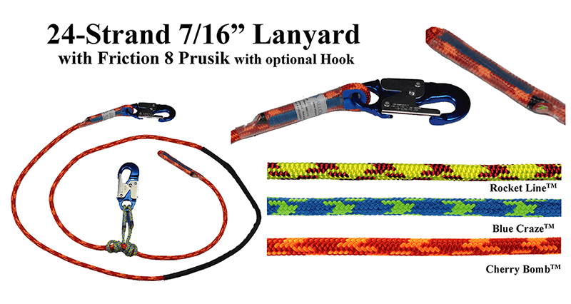 7/16" 24-Strand EZ Adjustable Safety Lanyard with Hook