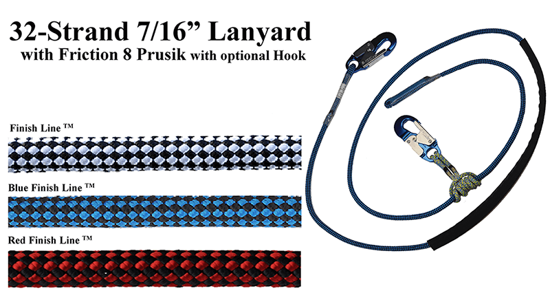 7/16"- 32-Strand Kernmantle Safety Lanyard with Hook