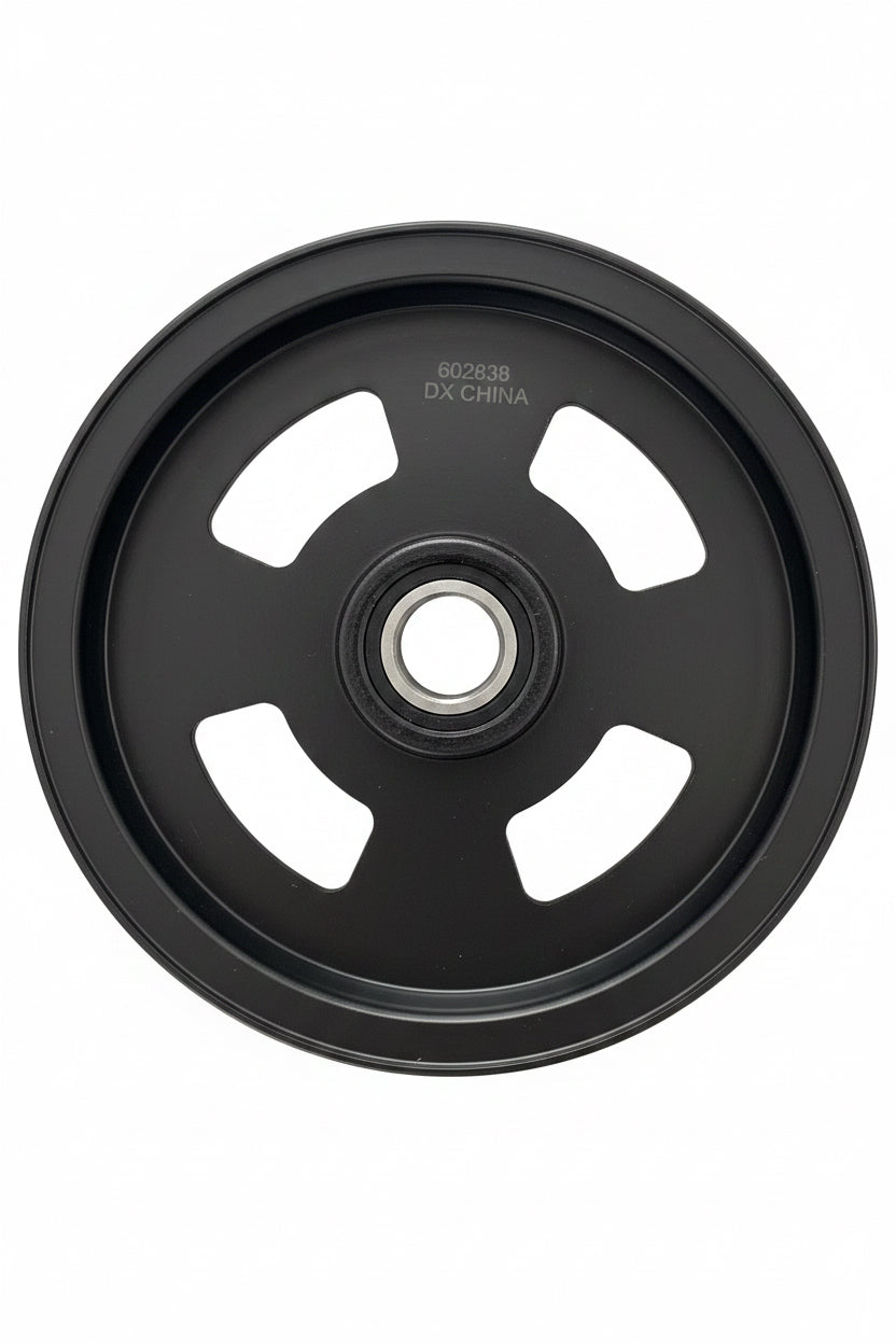 Hustler OEM 602838 Mower Deck 8 in. Flat Idler Pulley Fits Hustler 2011 - Current X-ONE (52", 60", 72" Side Discharge - 54", 60" Rear Disch.); 2011 - 2022 Super Z (54" Side Disch.); 2011 - Current Super Z, Super Z HD, Diesel Z (60", 72" Rear Disch.) .....