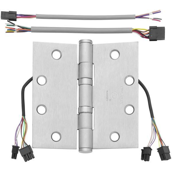 Full Mortise ElectroLynx Hinge - Standard Weight - 5-Knuckle - 4-1/2" x 4-1/2" with Square Corners, 12 Wires - Satin Chrome Finish - Sold Individually