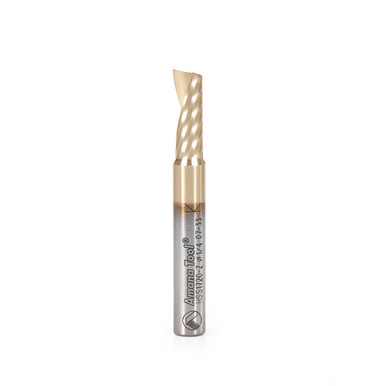 Amana Tool HSS1720-Z CNC Spiral O Single Flute, Aluminum Cutting 1/4 D x 5/8 CH x 1/4 SHK x 2 Inch Long Up-Cut High Speed Steel (HSS) ZrN Coated Up-Cut Router Bit