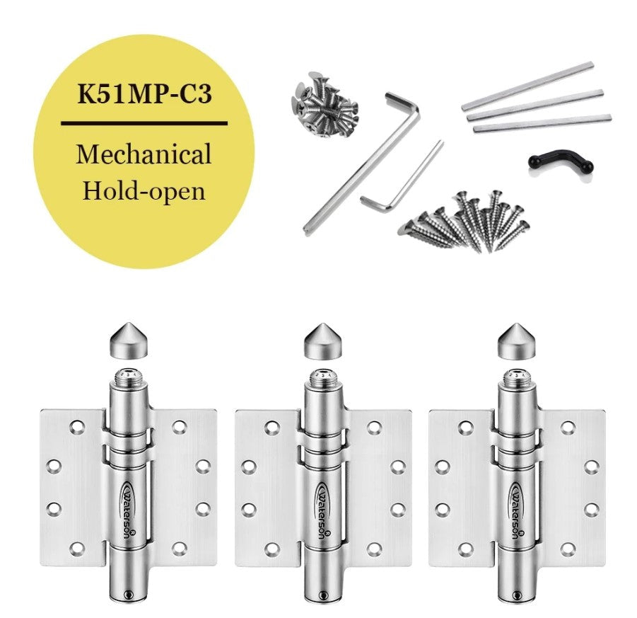 Heavy Duty Adjustable Self-Closing Gate Spring Hinges / Gate Closers - 4-1/2" Inch x 4-1/2" Inch - Butt Hinge with Weather Cap - 304 Stainless Steel - For 1-3/4" Inch Thick Doors up to 260 lbs. - 3 Pack