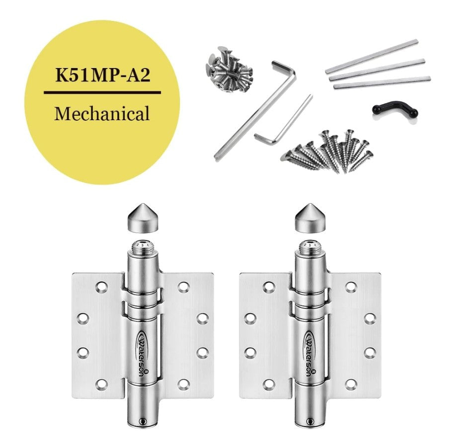 Heavy Duty Adjustable Self-Closing Gate Spring Hinges / Gate Closers - 4-1/2" Inch x 4-1/2" Inch - Butt Hinge with Weather Cap - 304 Stainless Steel - For 1-3/4" Inch Thick Doors up to 150 lbs. - 2 Pack
