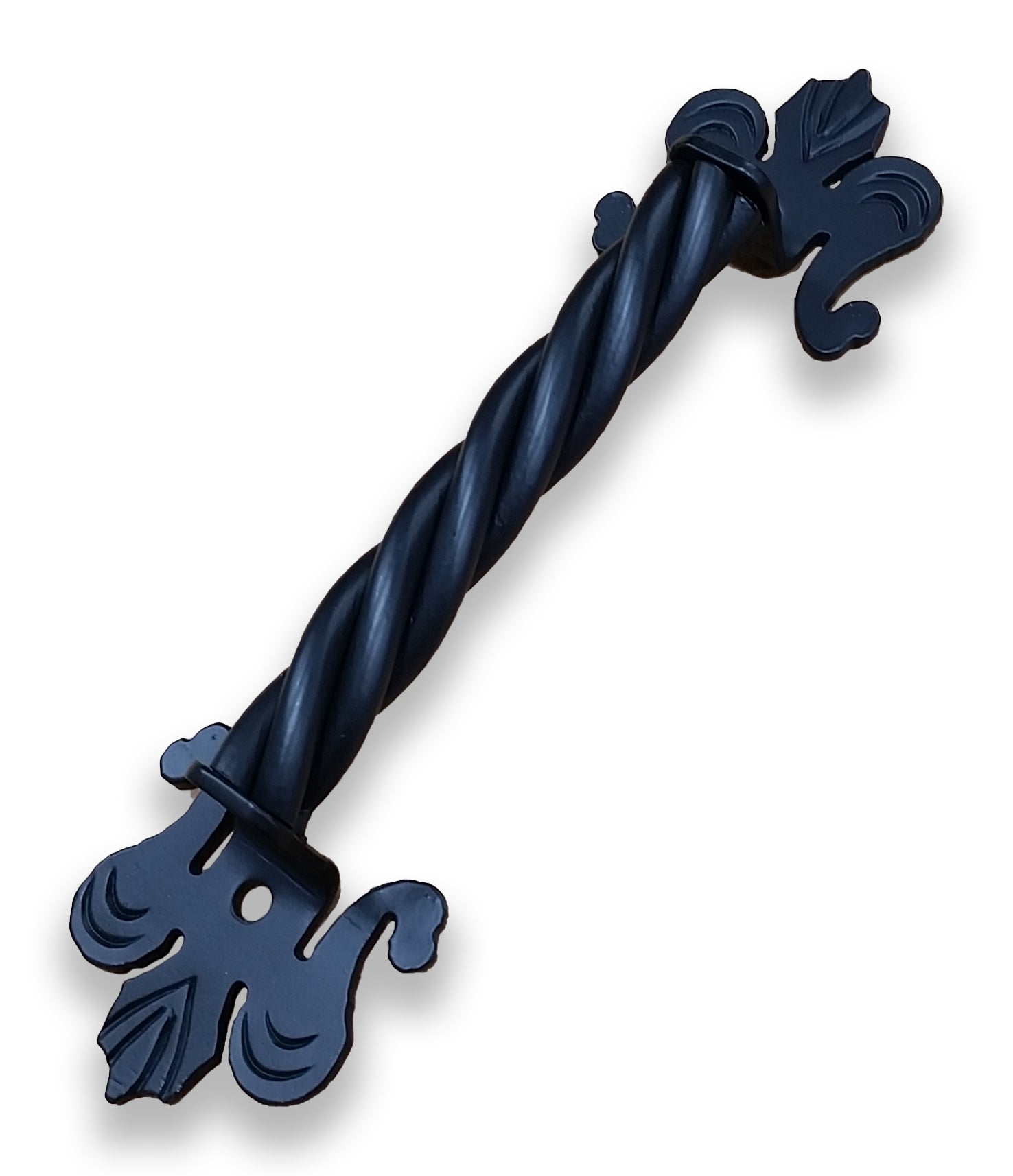 Iron Strand Barn Door Handle with Fleur De Lis Mounting Bases - Multiple Finishes Available - Sold Individually