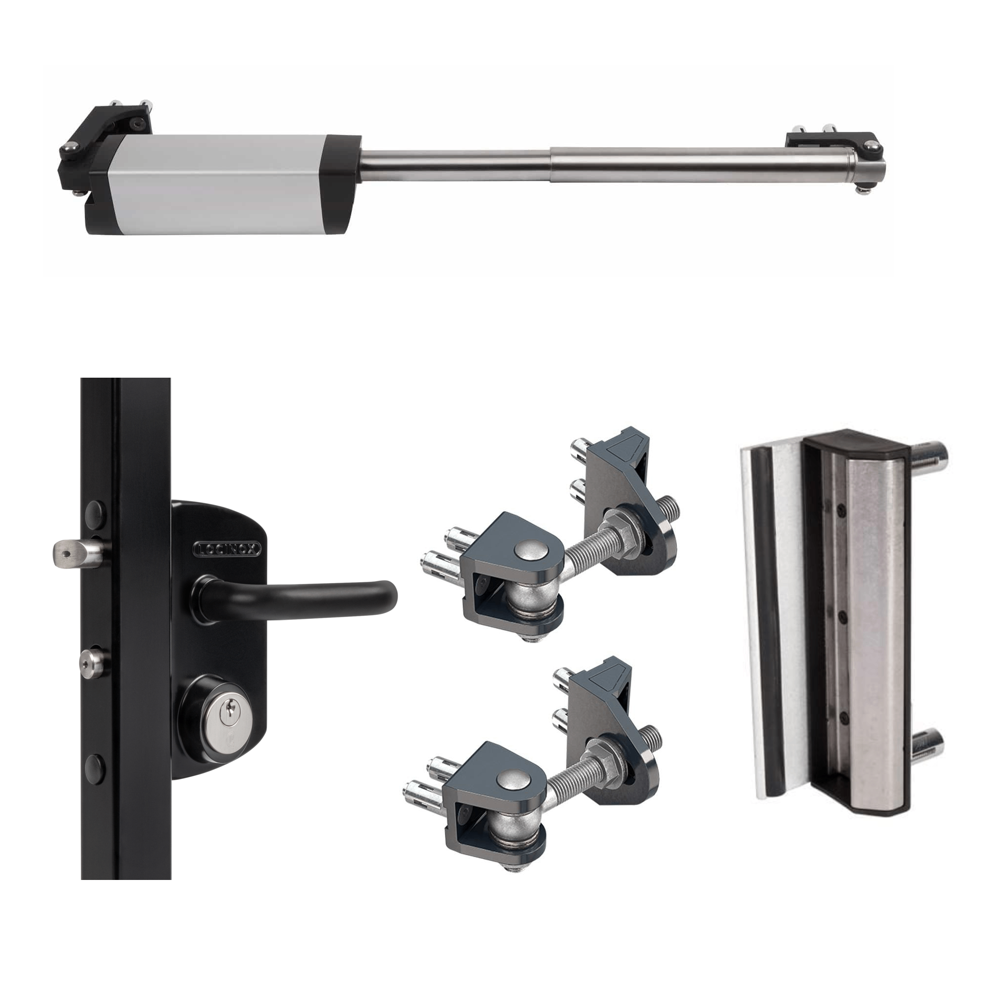 Locinox Samson Hydraulic Self-Closing Gate Hardware Kit – Commercial Retrofit Gate Closer, Lock & Hinges for Metal Gates (Up to 330 lb)