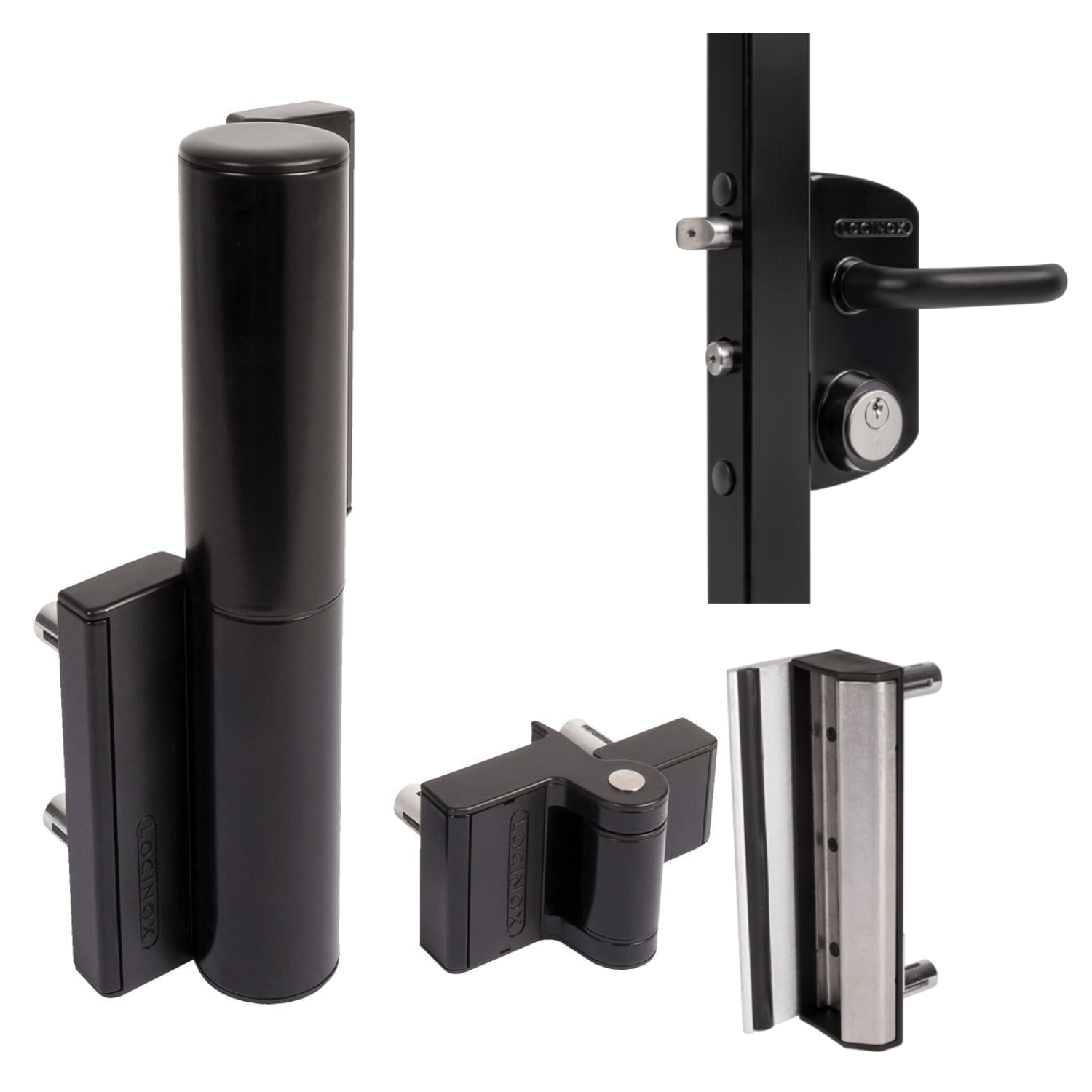 Locinox Tiger Hydraulic Self-Closing Gate Closer & Hinge Kit – Residential Gate Hardware Bundle for 2"–2-3/8" Square Frame Gates (165 lb Capacity)