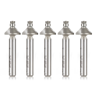 Amana Tool MR0108-5, 5-Pack Miniature 45 Degree Chamfer with 3/16 D Ball Bearing x 9/16 D x 1/4 CH x 1/4 Inch SHK Carbide Tipped Router Bits