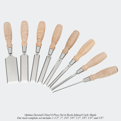 Blue Spruce Toolworks DVT014STSSNCM Dovetail Chisel, 1/4 (0.250) 6.3MM, Ss Ferrule, Standard, Curly Maple Handle