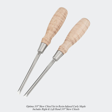 Blue Spruce Toolworks SKC038LSTSSCM Skew Chisel, 3/8 Lh Skew (0.375). 9.5MM, Ss Ferrule, Standard, Curly Maple Handle.