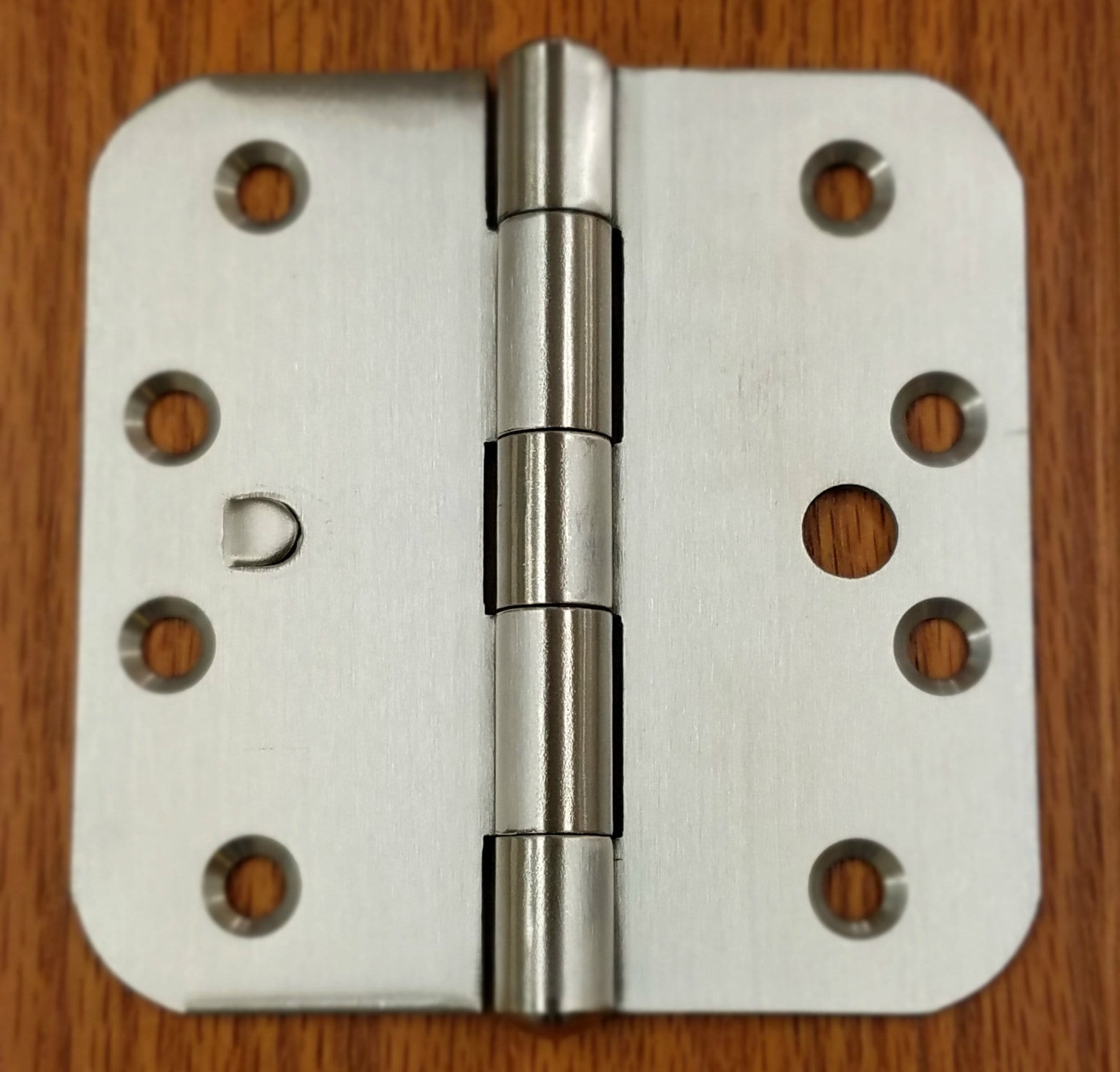 Stainless Steel Hinges With Security Tab - 4" X 4" Plain Bearing Hinge With 5/8" Radius Corners - Arch Hole Pattern - 2 Pack