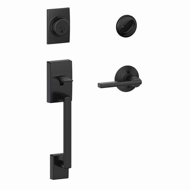 Schlage Residential Lockset - Single Cylinder Handleset - Century Style Exterior With Latitude Style Interior - Matte Black Finish - Sold Individually