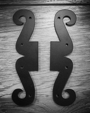 Scrolled Decorative Dummy Hinge - Faux Hinge - 1-1/2" Inch x 7-1/2" Inch - Black Powder Coat Finish - Sold Individually