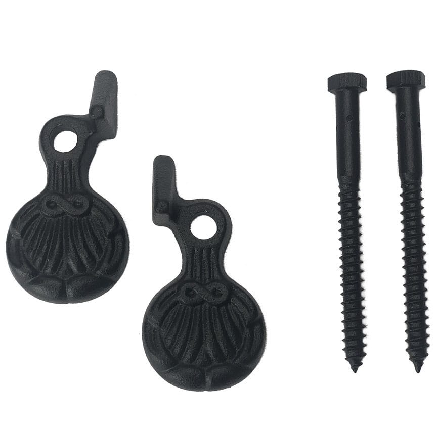 Shutter Dogs / Tiebacks - JP Style #32-L Shell with Lag - 3.375" Inch - Cast Iron - Black Powder Coat - Sold in Pairs