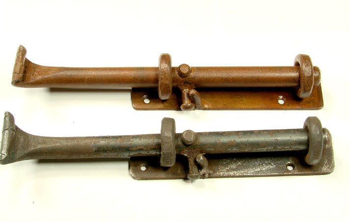 8" Heavy Duty Rustic Cane Bolt / for bottom of door or gate (includes flat strike plate) - Sold Individually