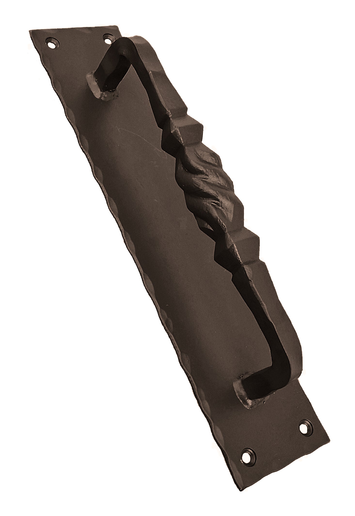 Tuscan Door Pull #4 with Hammered Back Plate - 14" Inch - Multiple Finishes Available - Sold Individually