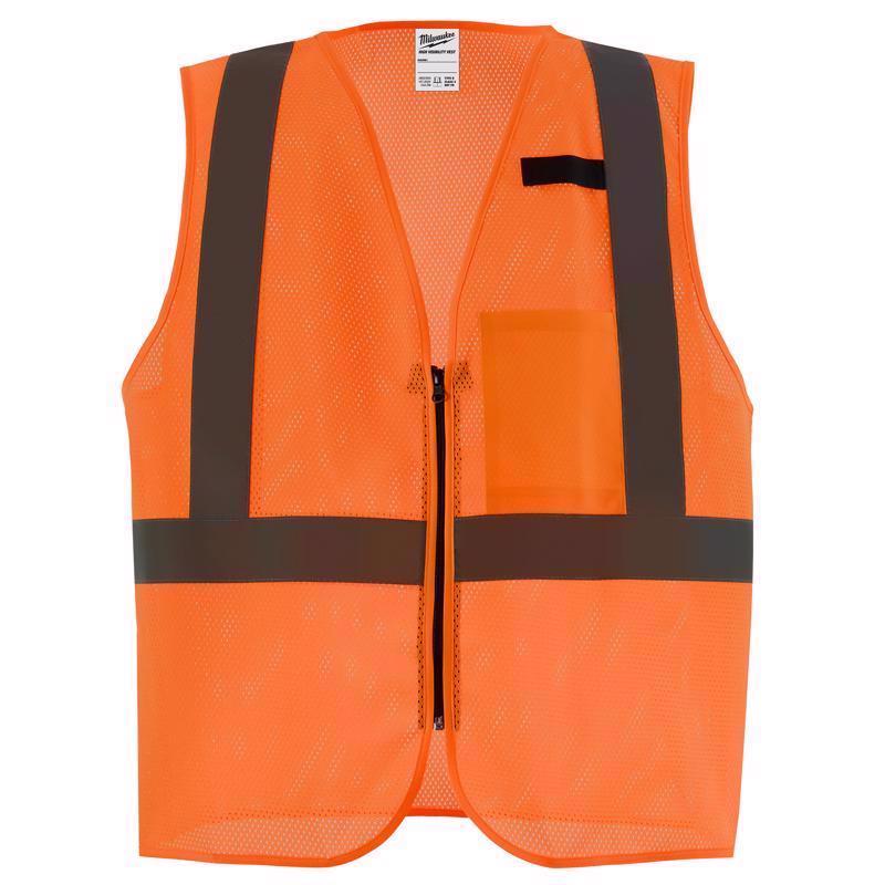 Milwaukee Tool 48-73-2246 Milwaukee ANSI Type R/Class 2 Reflective Mesh/One Pocket Safety Vest High Visibility Orange L/XL