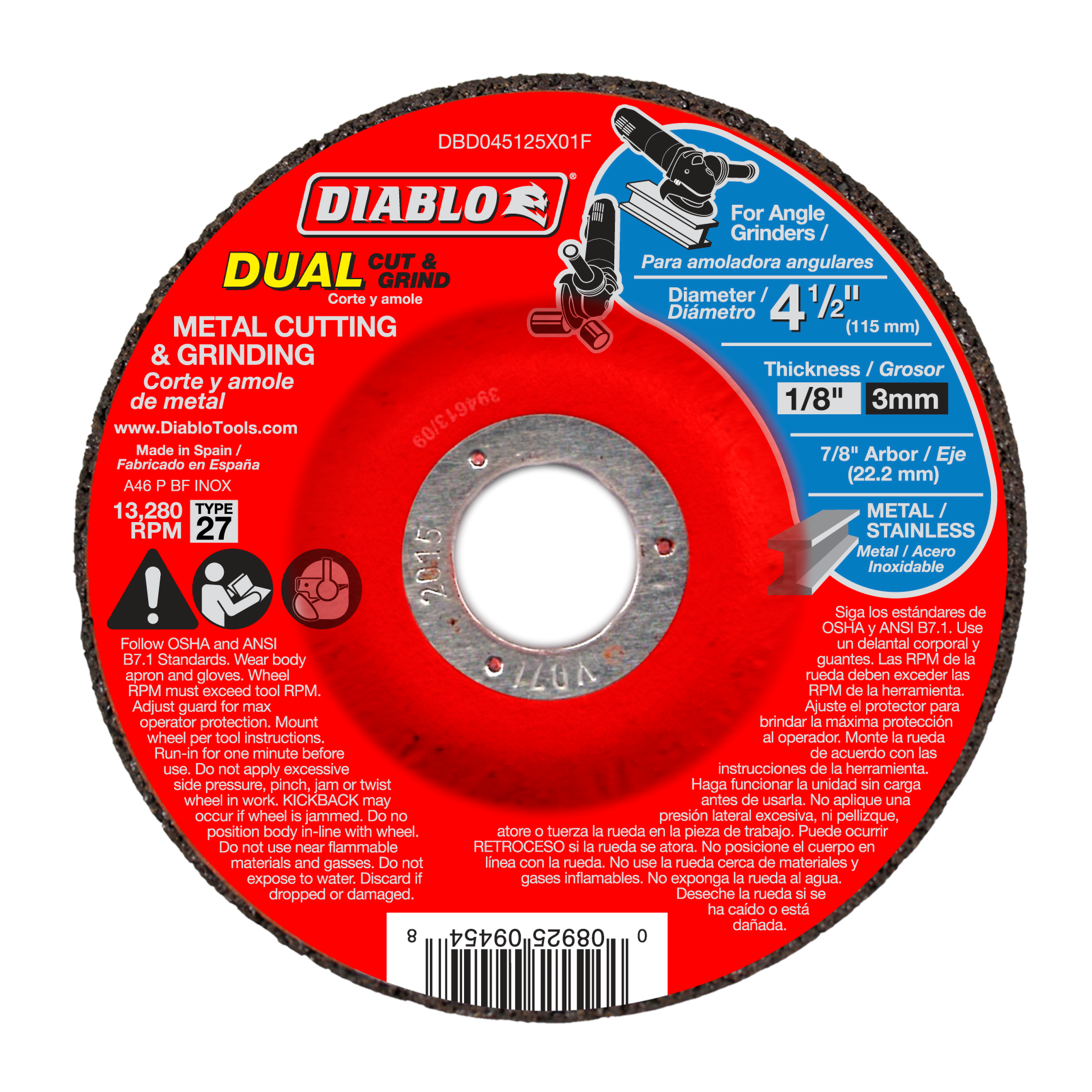 Diablo DBD045125X01F 4-1/2" Type 27 Metal Dual Cut and Grind Disc