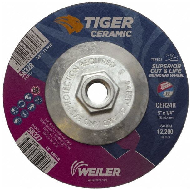 Weiler Tiger Ceramic Grinding Wheel w/Hub - 5" X 1/4" Type 27 58328