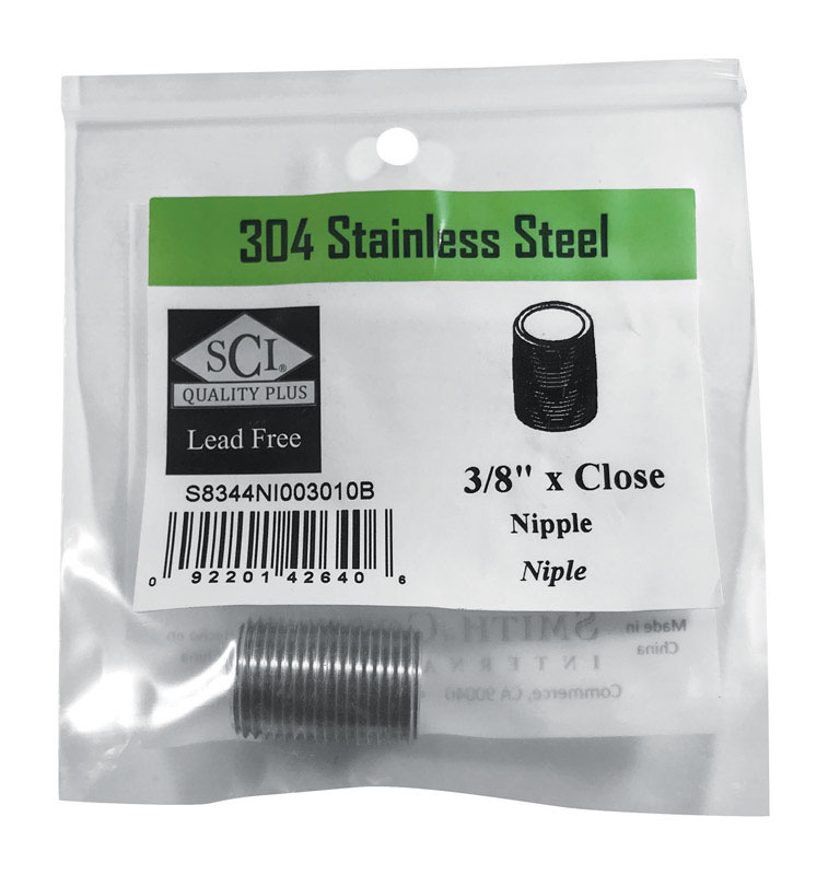 Smith-Cooper 4632100600 3/8 in. MPT Stainless Steel Close Nipple