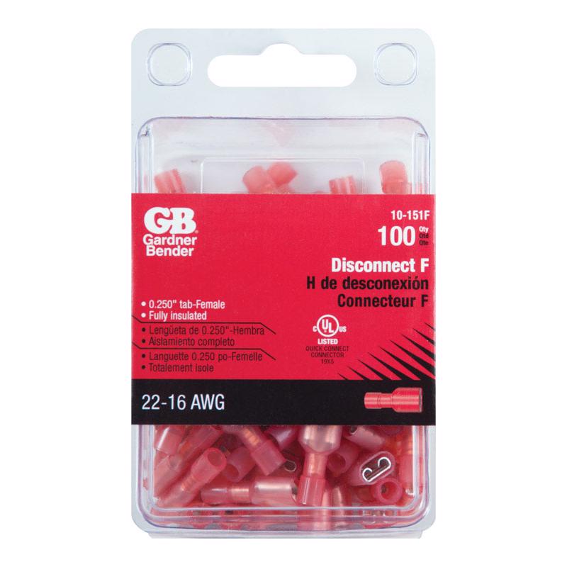 Gardner Bender 10-151F 22-16 AWG Insulated Wire Female Disconnect Red 100 pk