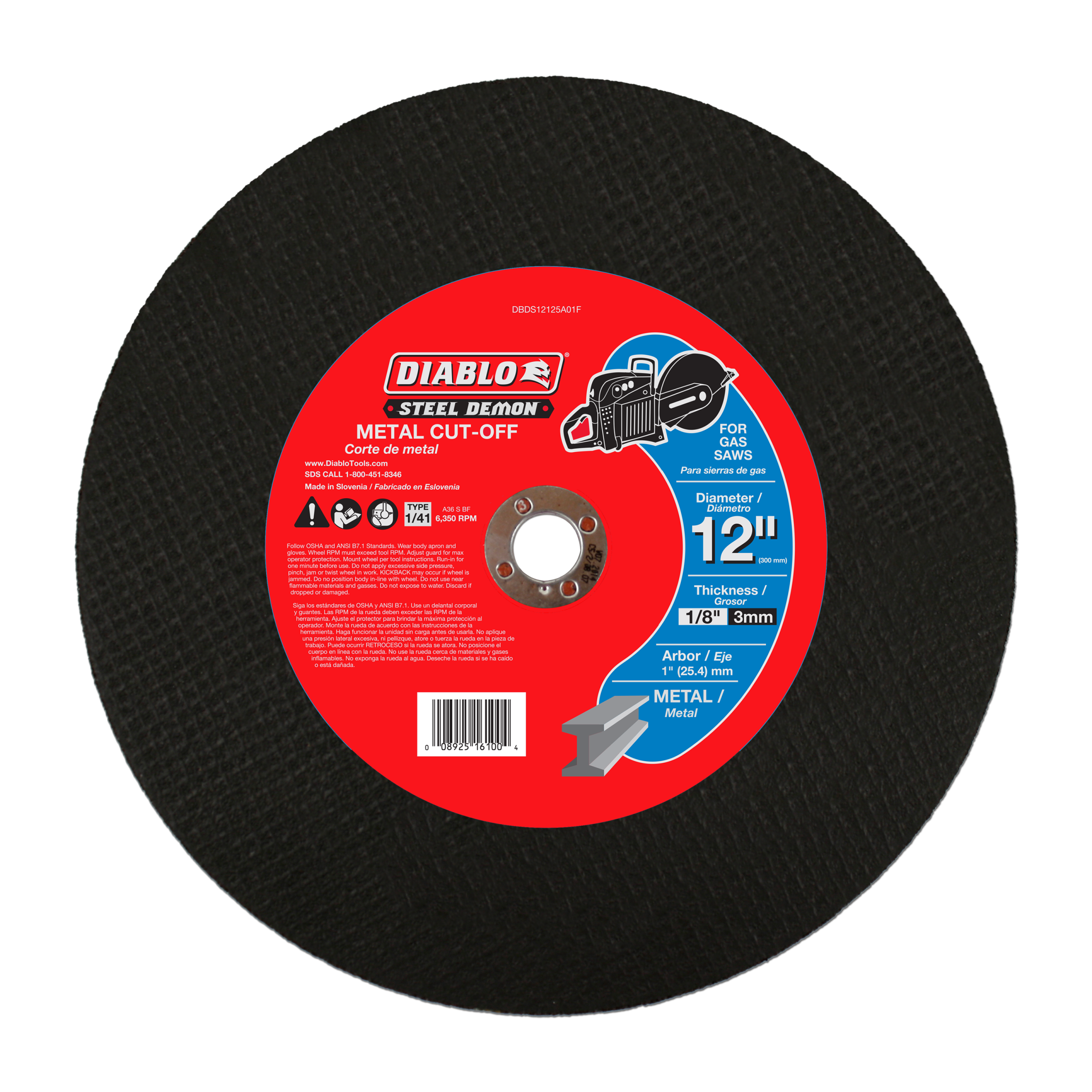 Diablo DBDS12125A01F 12" Type 1 Steel Demon™ High Speed Metal Cut-Off Disc