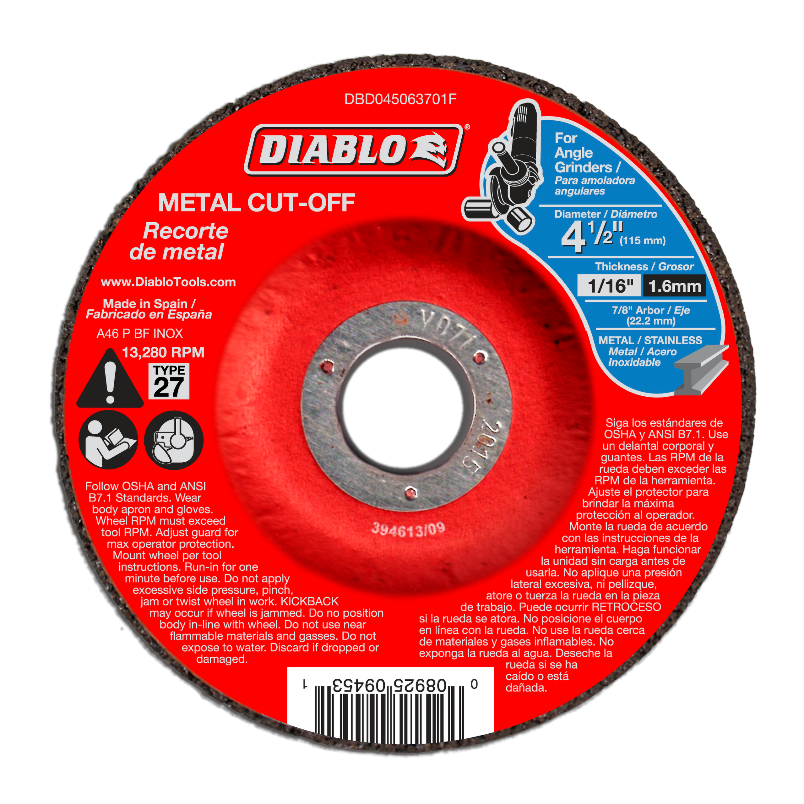 Diablo DBD045063710F 4-1/2" Type 27 Metal Cut-Off Discs (10-Pack)