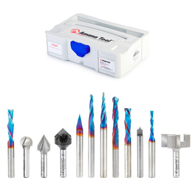 Amana Tool AMS-259 12-Pc CNC Beginners Course Router Bit Set Packed In Stackable Tanos Systainer Plastic Case, 1/4 Inch Shank