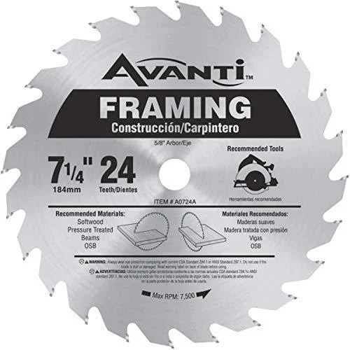 Avanti 7-1/4″ x 24-Tooth Framing Circular Saw Blade A0724A 10Pk