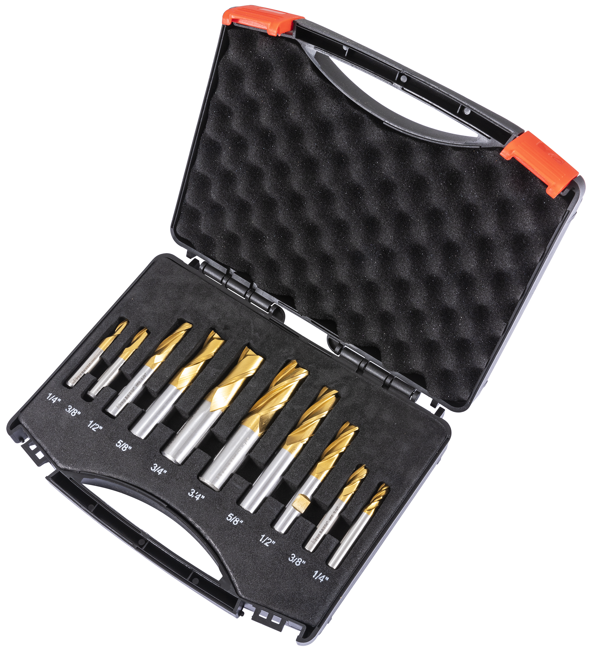 HSS TIN COATED 2 AND 4 FLUTE END MILLS 10 PC SET