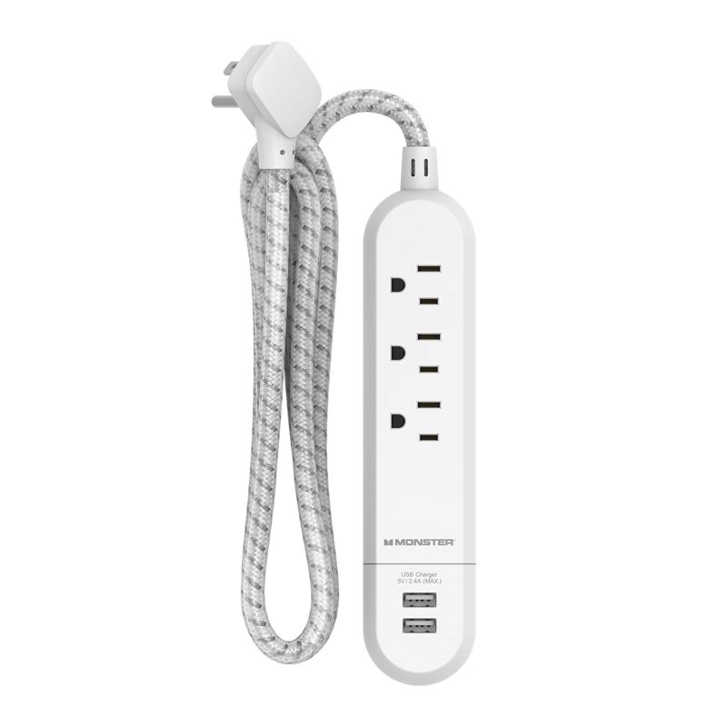 Monster 1711 Just Power it Up 4 ft. L 3 outlets Power Strip with USB Ports White