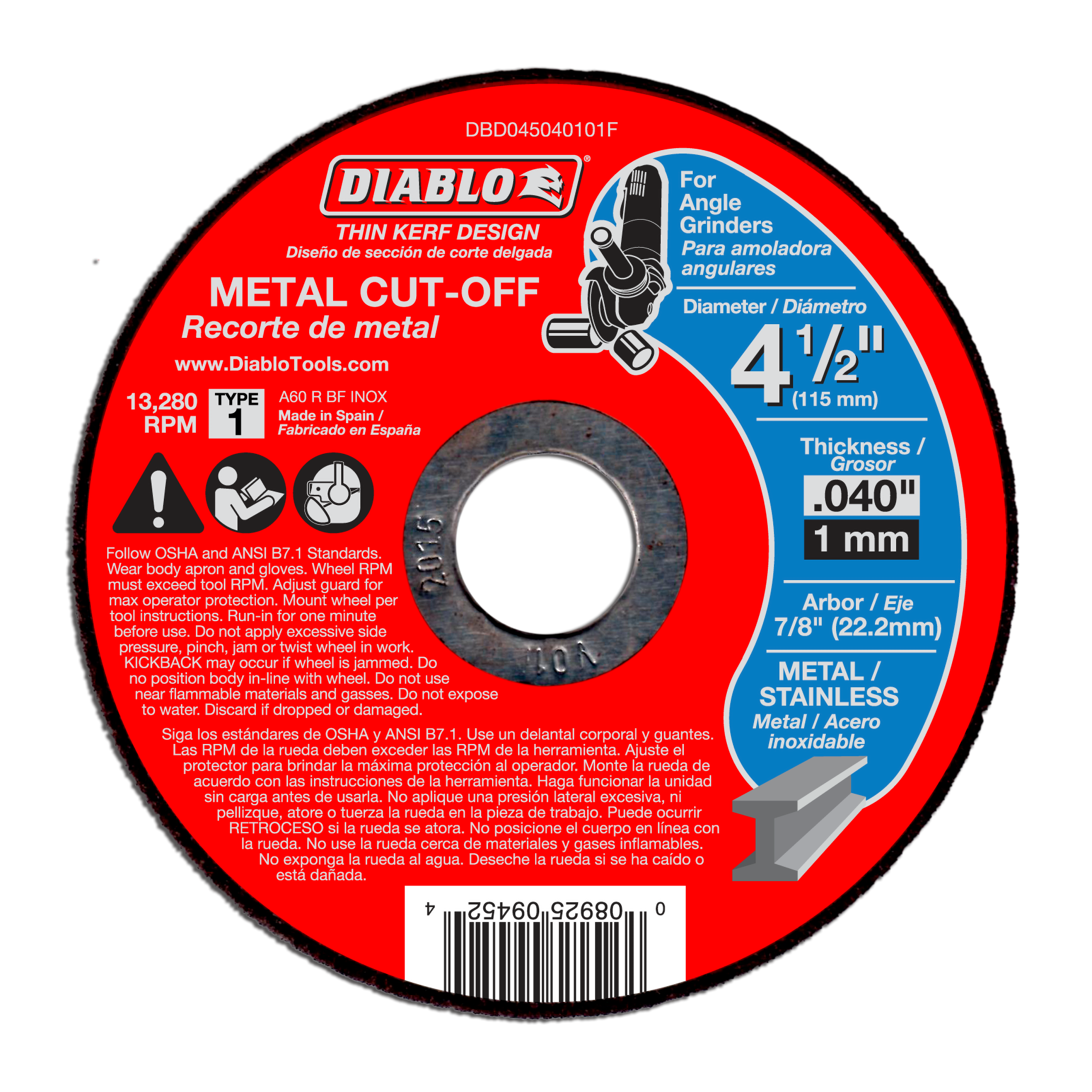 Diablo DBD045040125F 4-1/2" Thin Kerf Metal Cut-Off Discs (25-Pack)