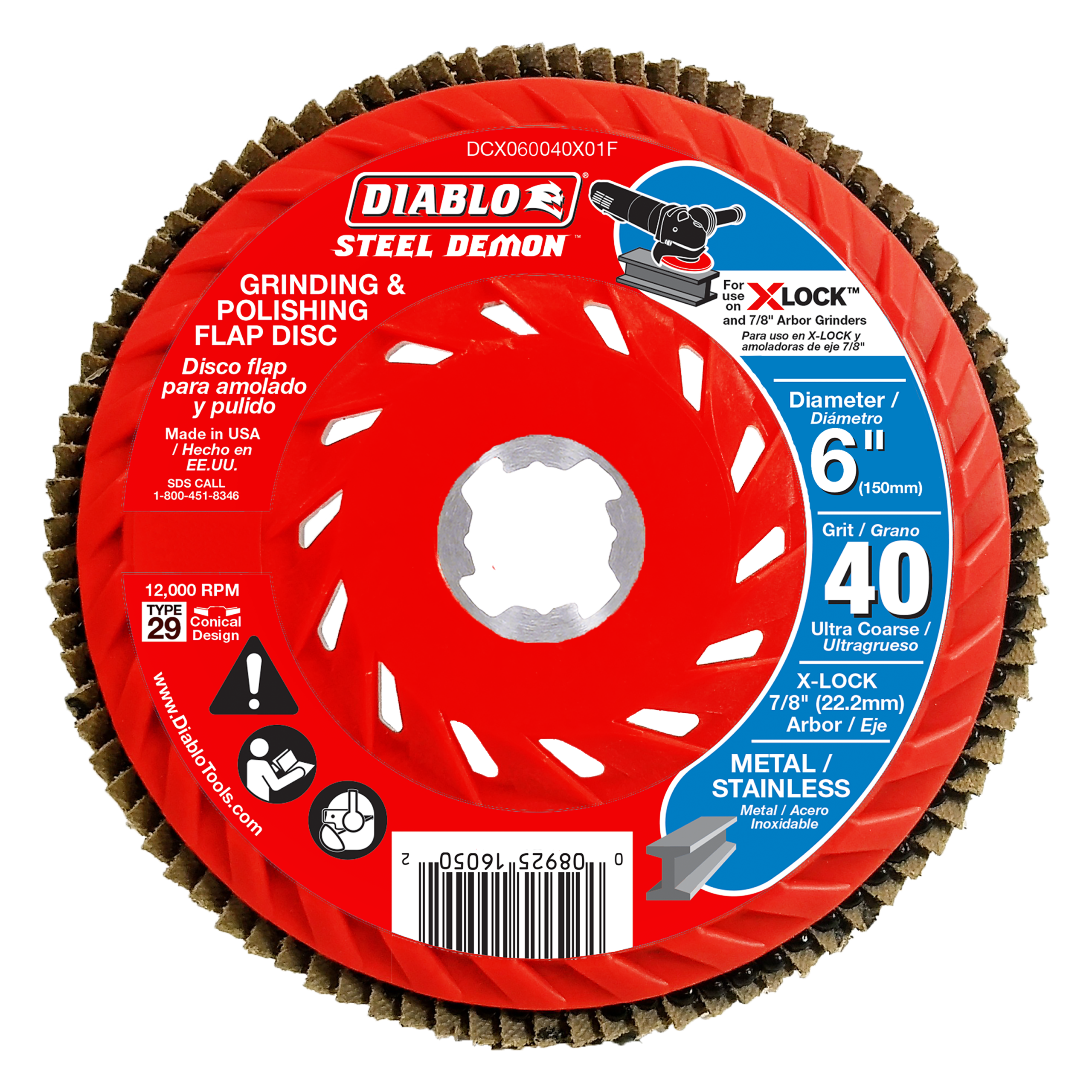 Diablo DCX060040X01F 6" 40-Grit X-LOCK Steel Demon™ Flap Disc for Metal