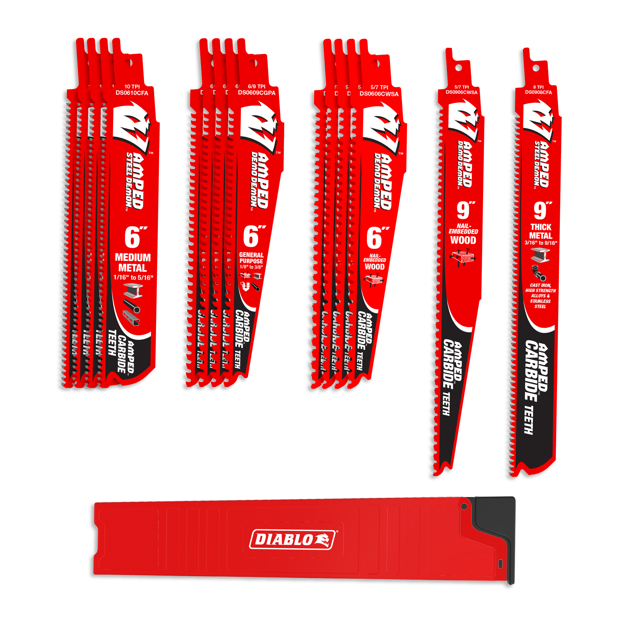 Diablo DS0014SCA AMPED™ Demo Demon™ & Steel Demon™ Carbide Teeth Reciprocating Blade Set(14-pc )