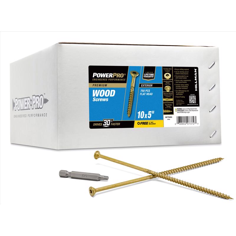 Hillman 967784V4 Power Pro No. 10 in. X 5 in. L Bronze Star Flat Head Premium Deck Screws 17 lb 750 pk