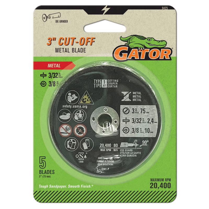 Gator 9425 3 in. D X 3/8 in. X 3/32 in. thick Aluminum Oxide Type 1 Metal Cut-Off Blade 5 pc
