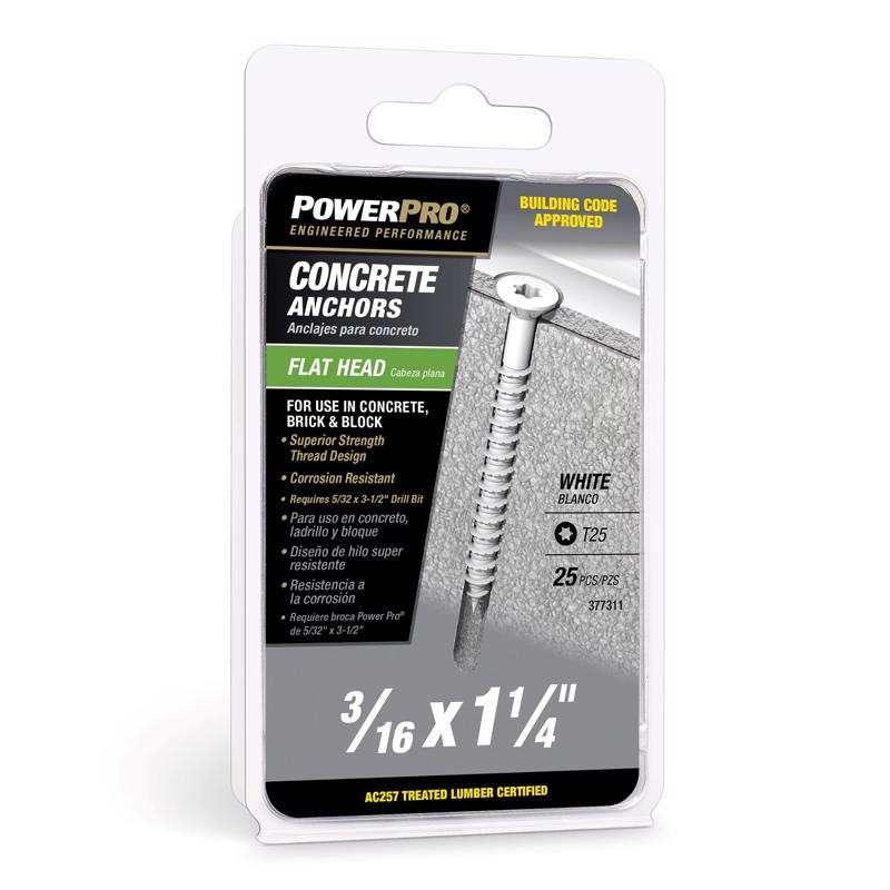 Hillman 377311 3/16 in. D X 1-1/4 in. L Carbon Steel Flat Head Concrete Screw Anchor 25 pc