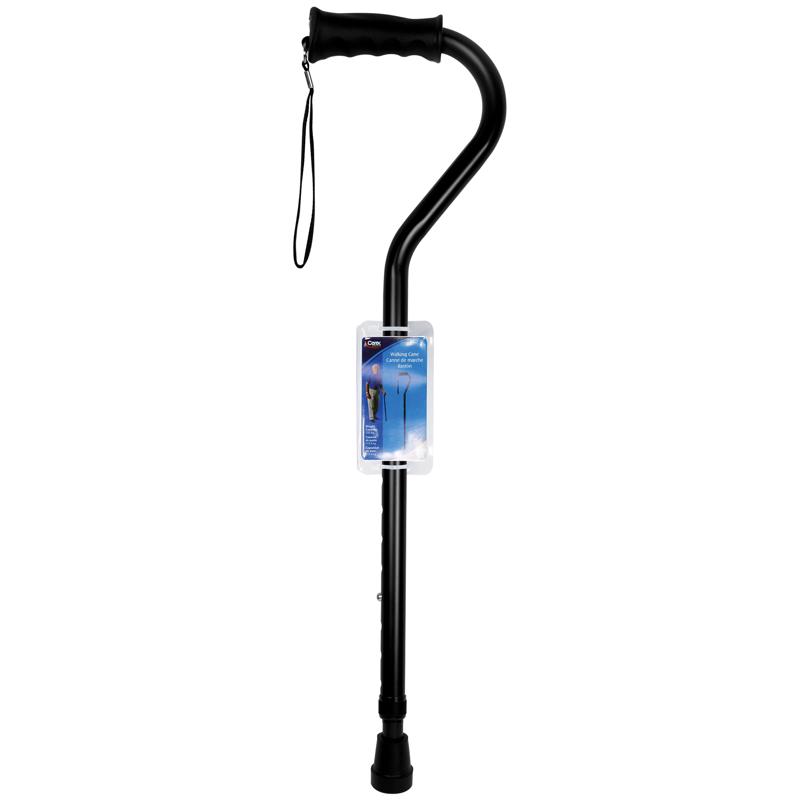 Carex Health Brands FGA58000 0000 Black Offset Walking Cane w/Strap Aluminum/Plastic 39.5 in. H X 6.8 in. L