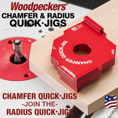 Woodpeckers RQJ-DELUXE Chamfer and Radius Quick Jig Set - All 6 Radius Jigs and all 3 Chamfer Jigs with Rack-it
