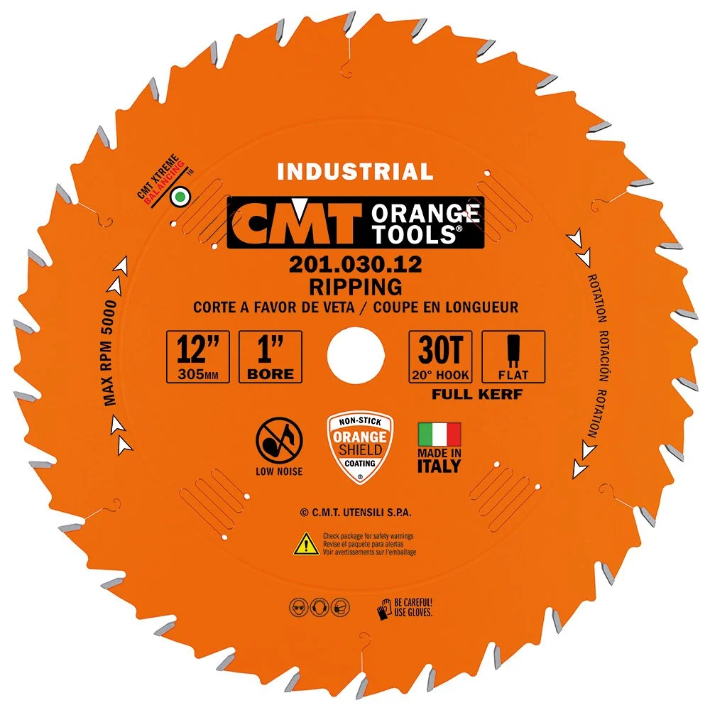 CMT 201.030.12 Industrial Ripping Saw Blade 12″ T30 FTG 1″ Bore
