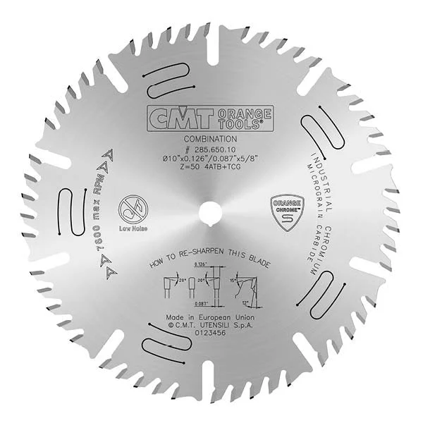 CMT 285.650.10 Chrome Combination Saw Blade 10″ x 5/8″ T50 ATB+TCG