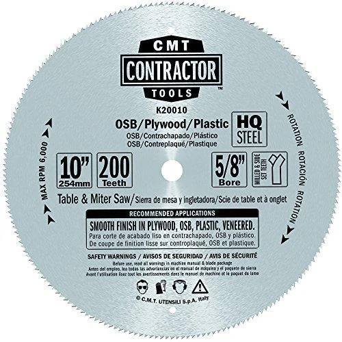 CMT K20010 ITK Contractor Saw Blade Finish for Plywood 10″ x 5/8″ T200